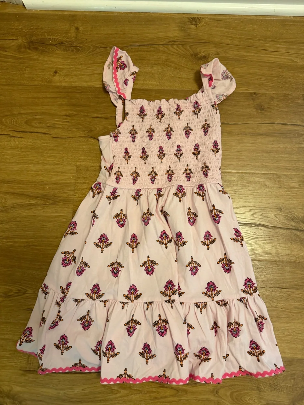 Crewcuts Light Pink Smocked Floral Tank with Tie Strap